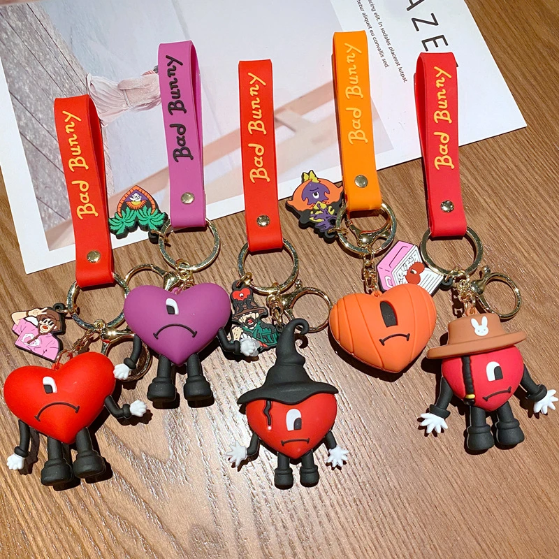 Bad Bunny Rabbit Keychain Heart Pendent Key Accessories Cute Anime