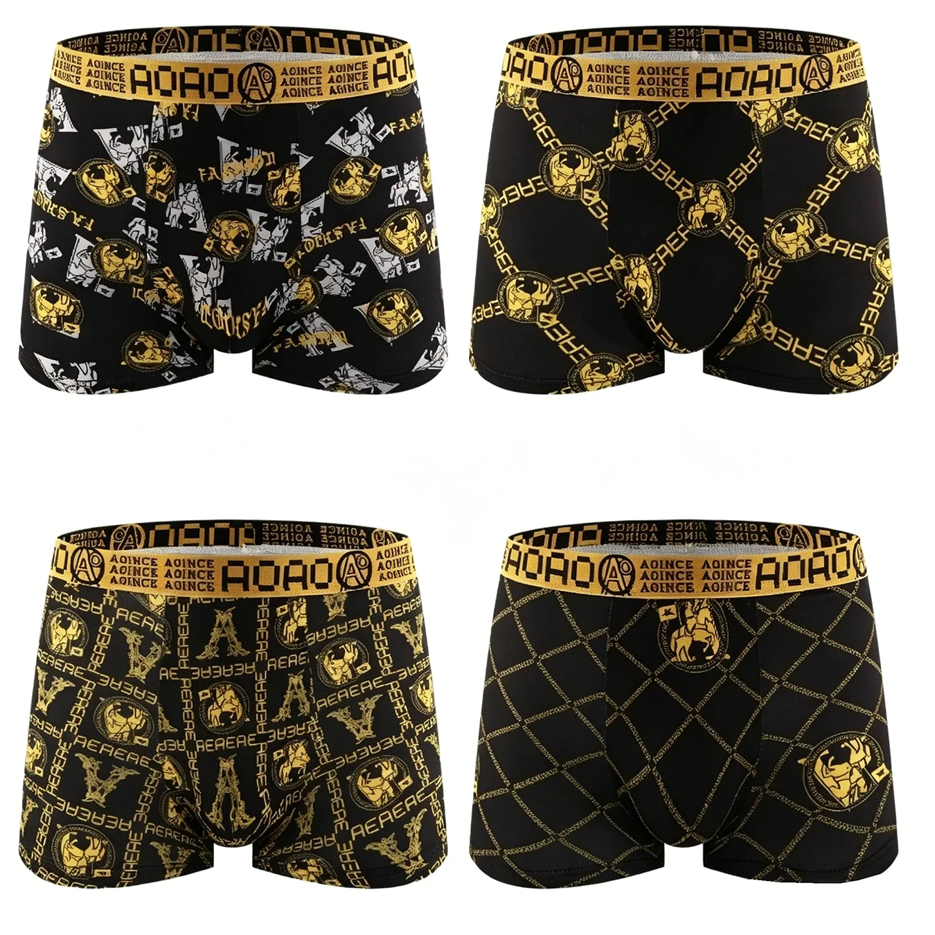 4 Pieces Retro Print Men's Boxer Briefs with Pouch Breathable No Restriction Underwear Trunks U Convex Design Male Underpants 3