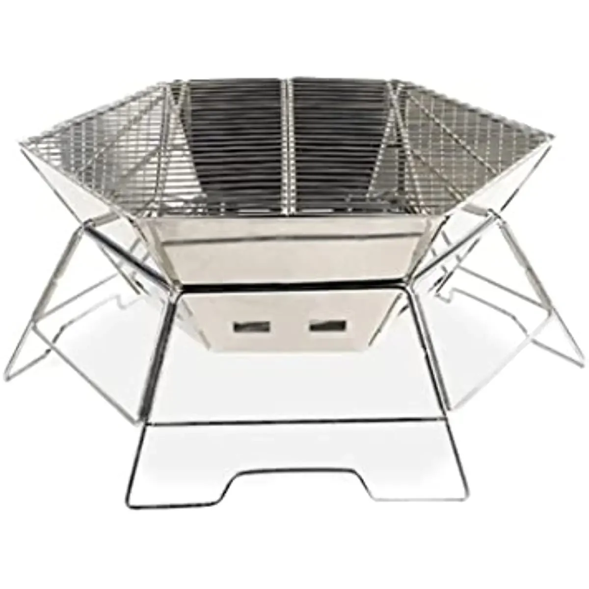 Stainless Steel Burning Wood Incinerator Outdoor Camping Wood Burned Stove Hexagonal Table BBQ Grill Folding Portable Fire Pit