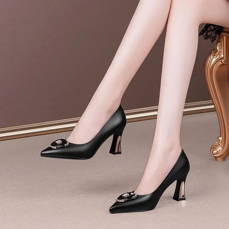 

Women Classic Comfort Spring & Summer Slip on High Heel Shoes Lady Cool European Stylish Heel Shoes Zapatos De Mujer H1076