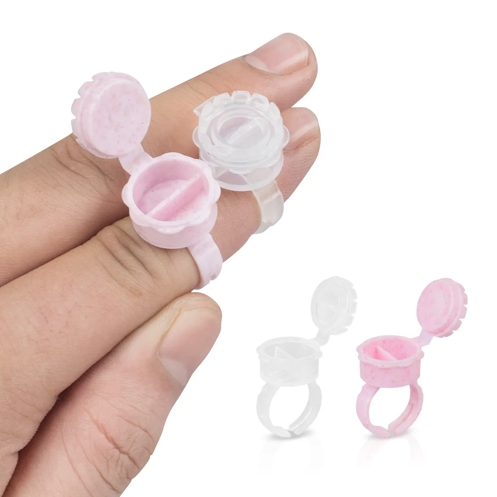 

2 Usages Microblading 50Pcs Eyebrow Ring With Lid Glue Divider Tattoo Ink Pigment Holder Cup Permanent Makeup Supplies
