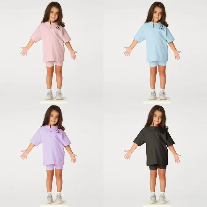 

Baby Boutique Girl Cotton Short T-shirt Set Round Neck pure Color Girls Sets Brown Top Clothes And Green Pants With many colour