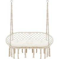 Hammock Chair Hanging Swing with Cushion,Hanging Cotton Ropes, Metal Frame, 450 lbs Capacity Indoor Outdoor, Patio Swings 1