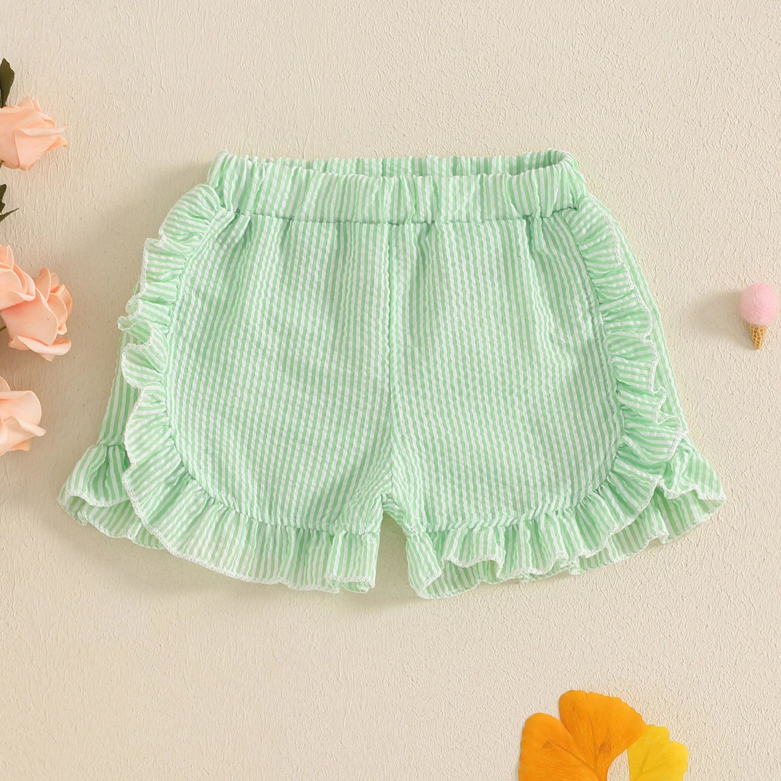 FOCUSNORM 0-4Y Lovely Kids Girls Summer Shorts 6 Colors Striped Ruffles Lotus Cute Fashion Comfortable Soft Shorts