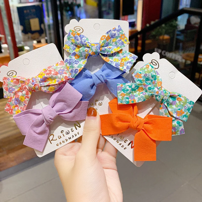 Cute Children's Bow Hair Clips Set Fabric Hairpin Hair Accessories for Girls Lovely Flowers Headwear Hairpin Headdress