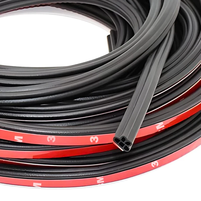 Car Door Rubber Seal Strips 8M Double Layer Seal Adhesive Window Engine Cover Door Trunk Noise Insulation