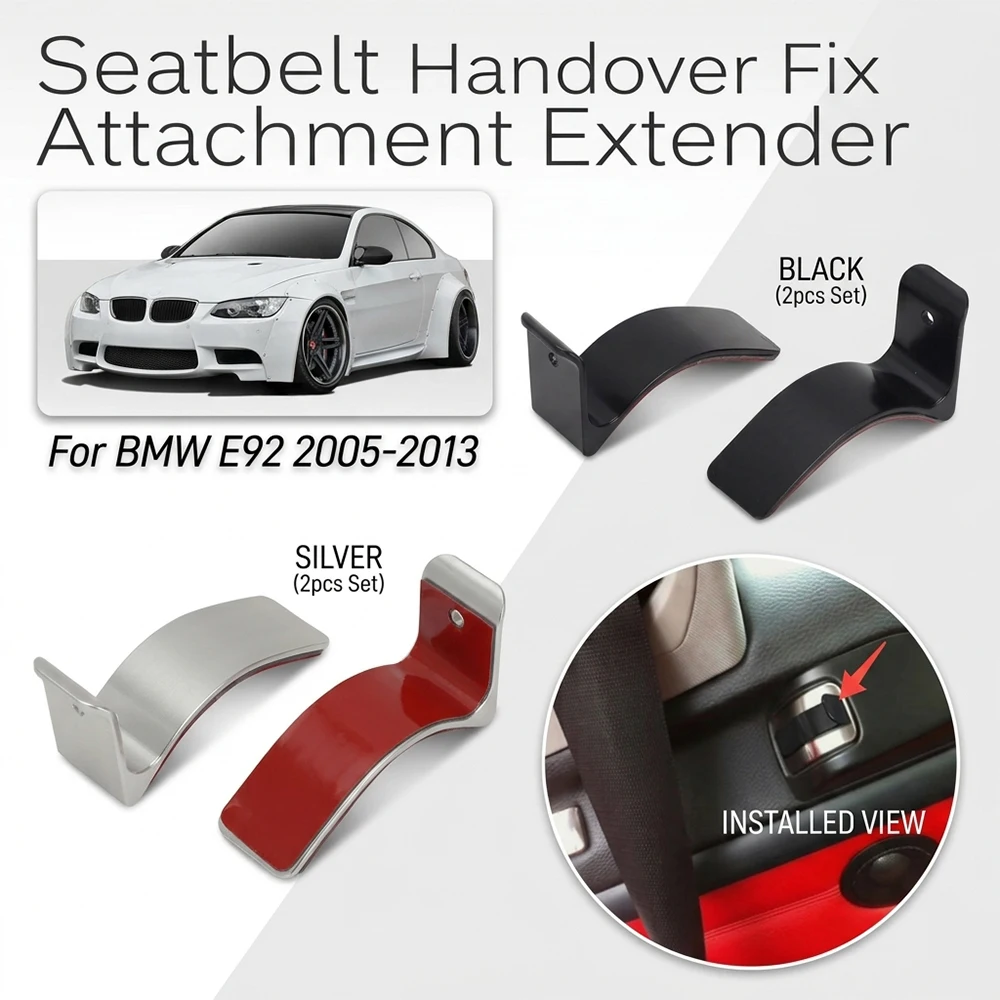 Car 2pcs Black/Silver Seatbelt Handover Fix Attachment Extender For BMW 3 Series E92 2005-2013