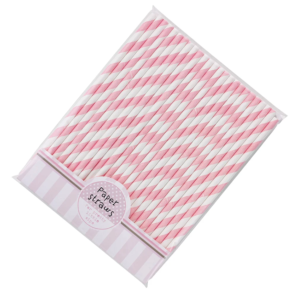30 Pcs Striped Paper Straw Colored Drinking Straws Reusable Eco Friendly Kitchen Bar Supplies Party Disposable Tableware Pink