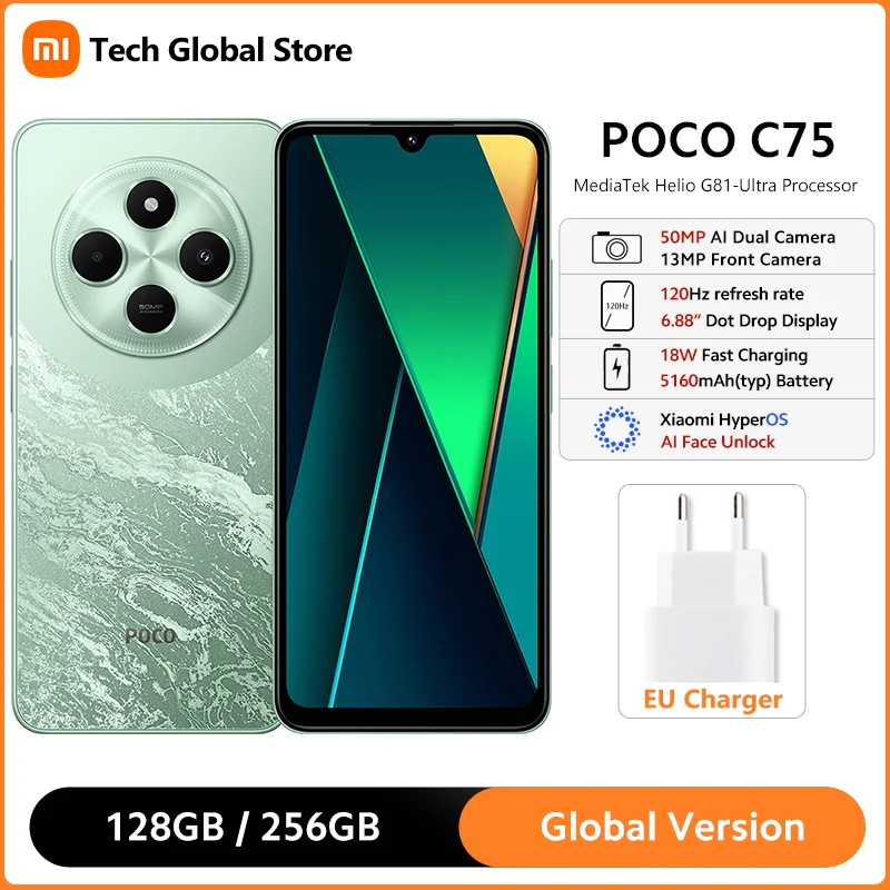 POCO C75 8GB/256GB グローバル版 POCO C75 グローバルバージョンスマートフォン 8GB 256GB MediaTek