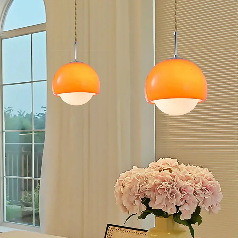 

Modern LED Glass Chandelier Cream Orange Dining Room Pendant Lamp Bedroom Bedside Aisle Study Living Room Indoor Home Decoration