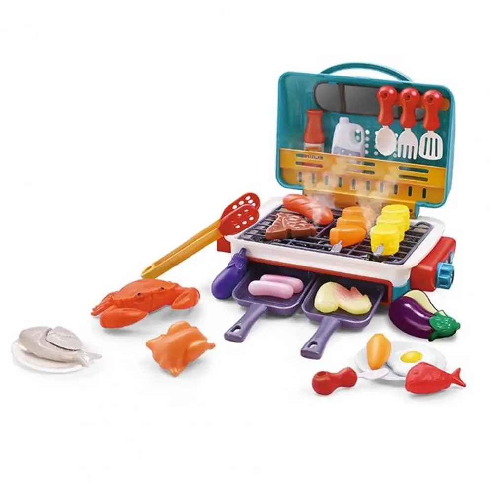 1 Set Kids Electric Simulation 2-Layer BBQ Grill Pretend Play Toy Children Kitchen Barbecue Toy Set with Light Mist