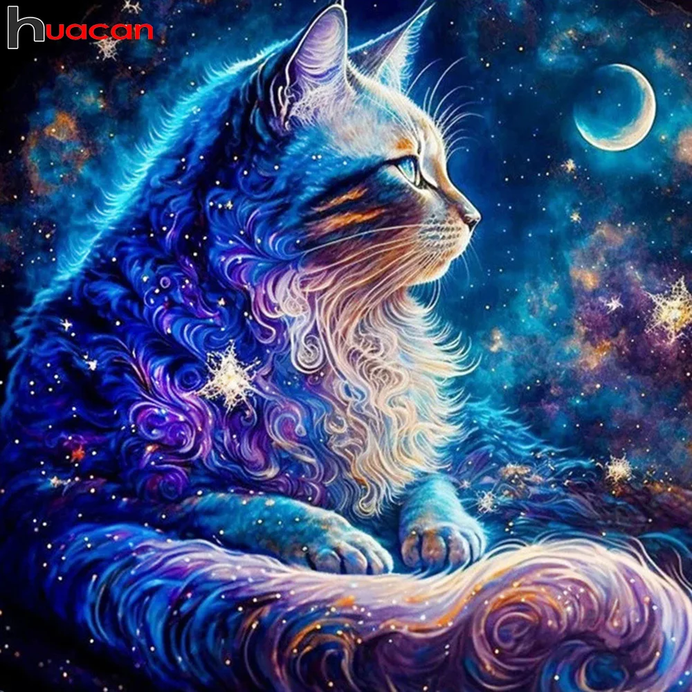 Huacan Full Diamond Mosaic Animal Diy 5D Painting Cat Fantasy Art Gift Complete Kit Art Home Decoration 1