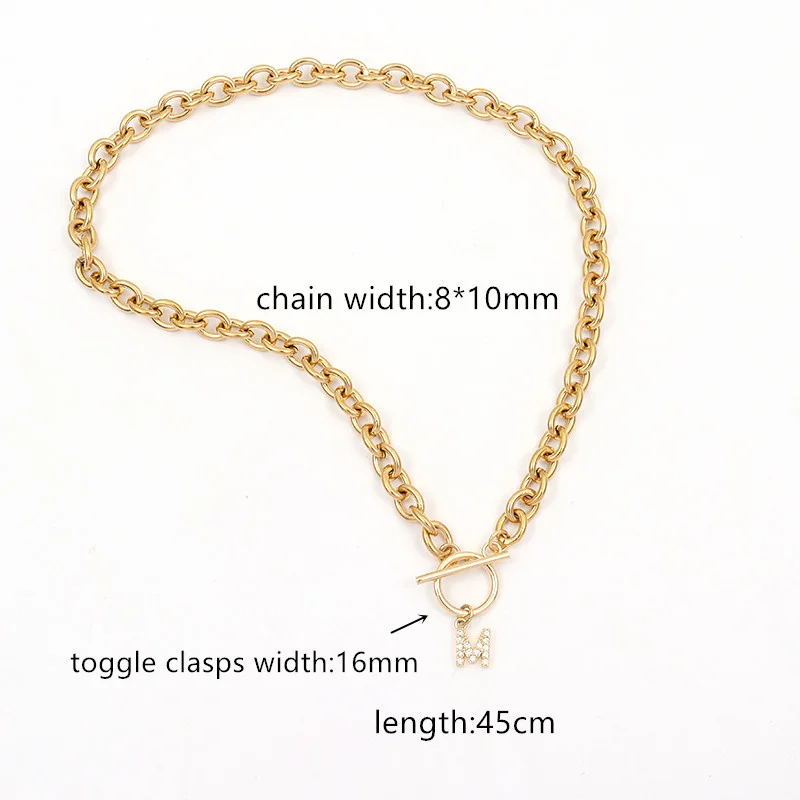 New Classic Initial Letter Necklace Women Toggle Clasps Stainless Steel Chain Necklace For Women Jewelry Gift