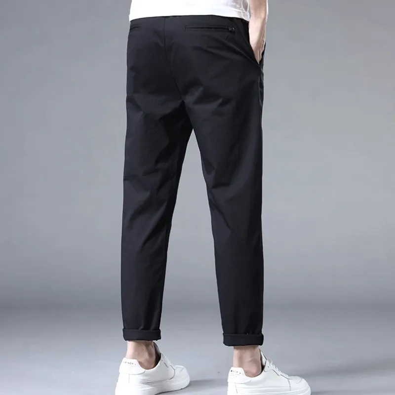 Spring and Autumn Men's High Waist Button Zipper Pocket Solid Color Halen 9/4 Trousers Vacation Fashion Office Lady Casual Pants