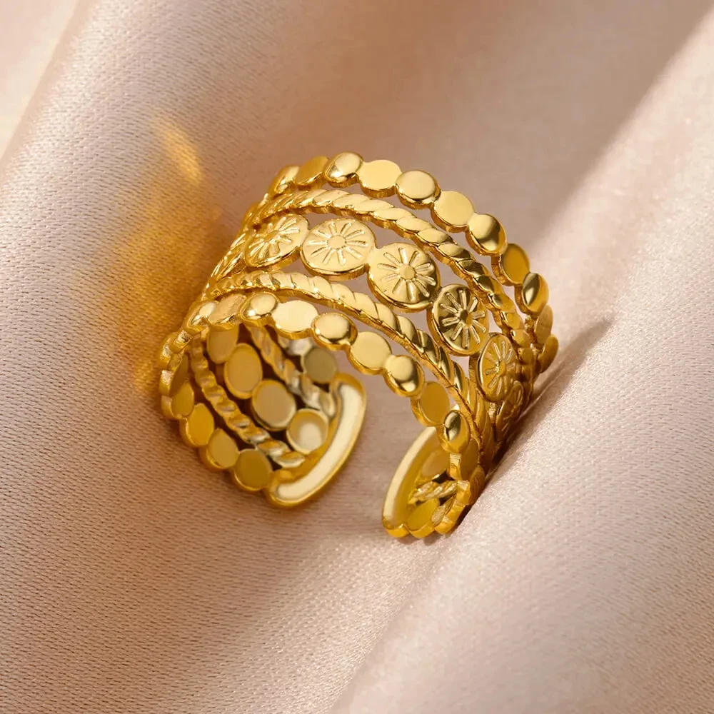Stainless Steel Multi Layer Rings Women Hollow out Open Finger Ring Wedding Party Jewelry Gift