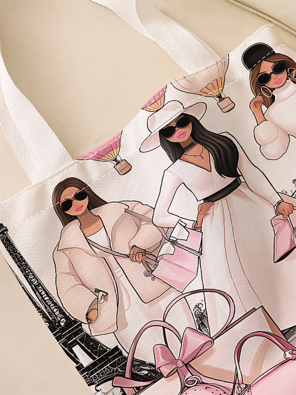 Fashionable women's printed casual handbag, reusable fashionable backpack, multifunctional handbag, canvas shopping bag