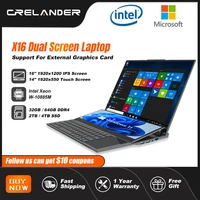 CRELANDER Dual Screen Laptop 16 Inch 2K + 14 Inch Touch Screen Intel Xeon W-10885M 64GB RAM Zenbook Duo Laptop Gaming Notebook 1