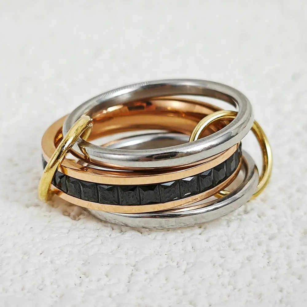 Mehrere Schichten Edelstahl Ringe Set Für Frauen Männer Bunte Zirkon Spinelli Ring Minimalistischen Mode Schmuck Geschenke Großhandel – Detail 6