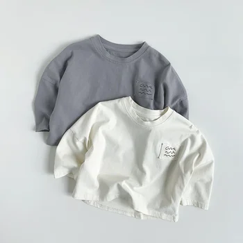 AYNIGIELL 1-6 سنة الأطفال تي شيرت 2025 جديد بلون قصير الأكمام النسخة الكورية القطن الخالص تنفس البلوز