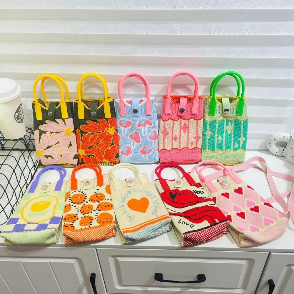 

Mini Knit Handbag Student Knit Handmade Phone Bag Reusable High-capacity Knot Wrist Bag Girl