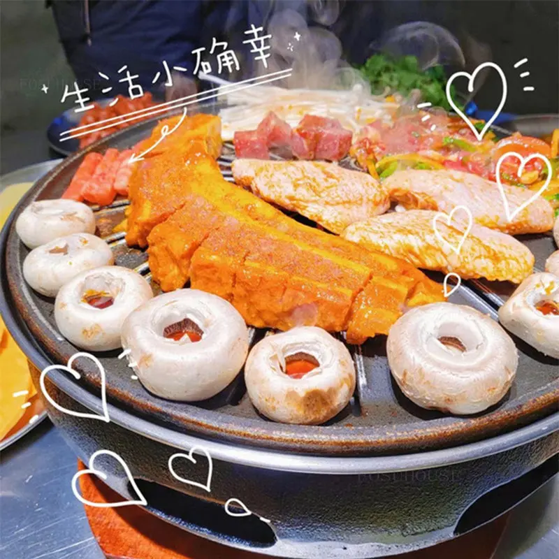 Cast Iron Charcoal Barbecue Stove Fire Pits Korean-style Commercial Table Grill Stand Household Fire Pit Outdoor Heating Stove