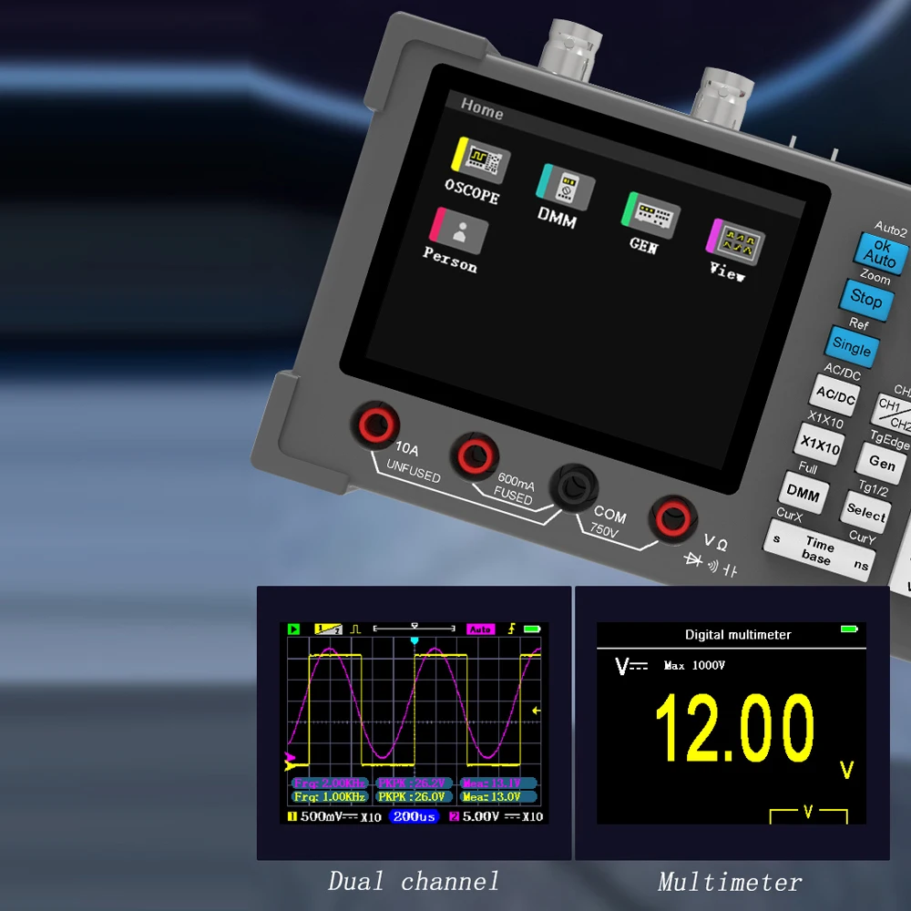 3in1 Dual Channel Oscillometer Signal Generator Machine 120Mhz Bandwidth 250MSa/s Sampling Rate Oscilloscope Multimeter DSO3D12
