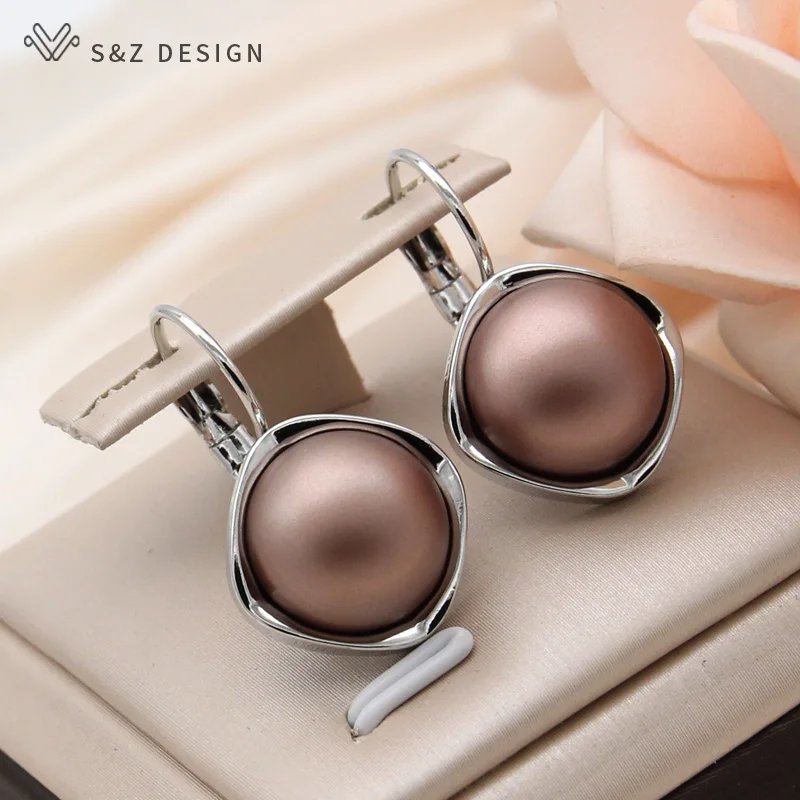 S&Z DESIGN New Fashion Temperament Round Simulated-pearl Dangle Earrings For Women Wedding Jewelry 585 Rose Gold Color Eardrop