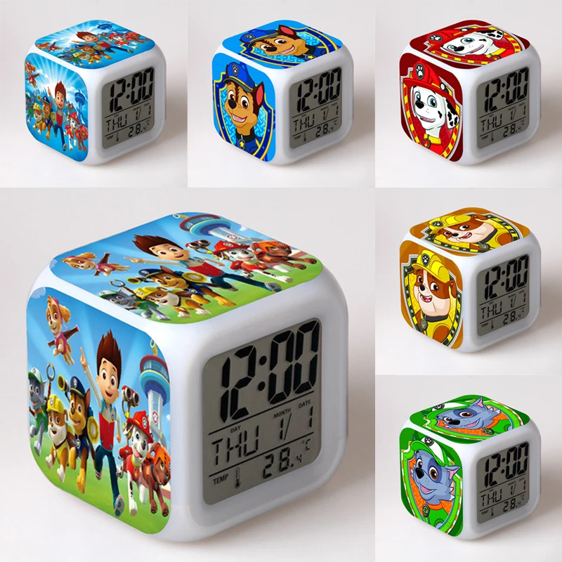 Paw Patrols Alarm Clock Child Anime Led Clock Bedroom Desk Clock Colors