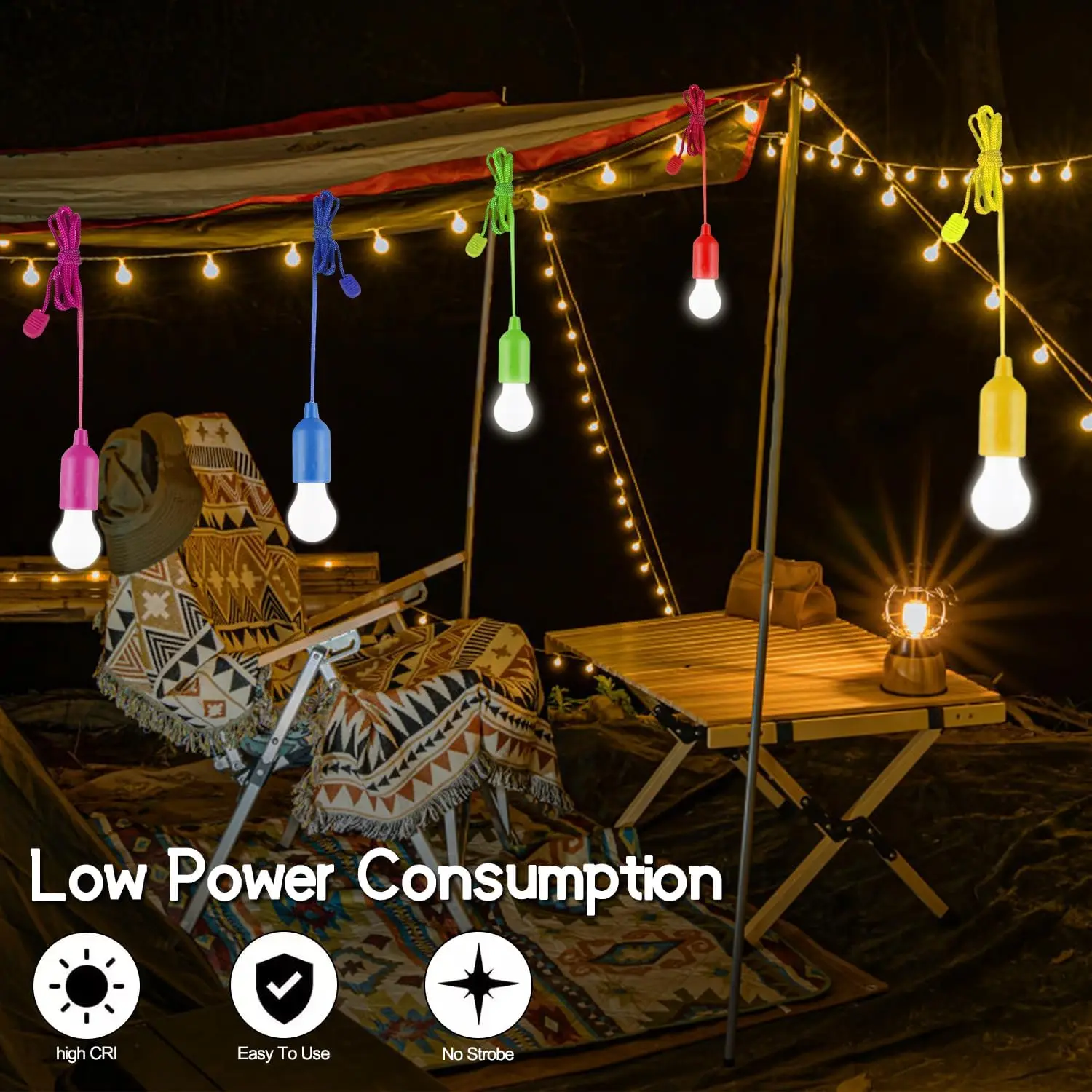 Portable Battery-Operated LED Pull Cord Lantern for Indoor and Outdoor Use
