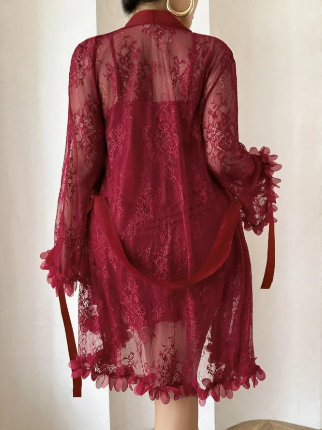Lace nightdress detail with slight stretch fabric, loose fit, and soft all-season design