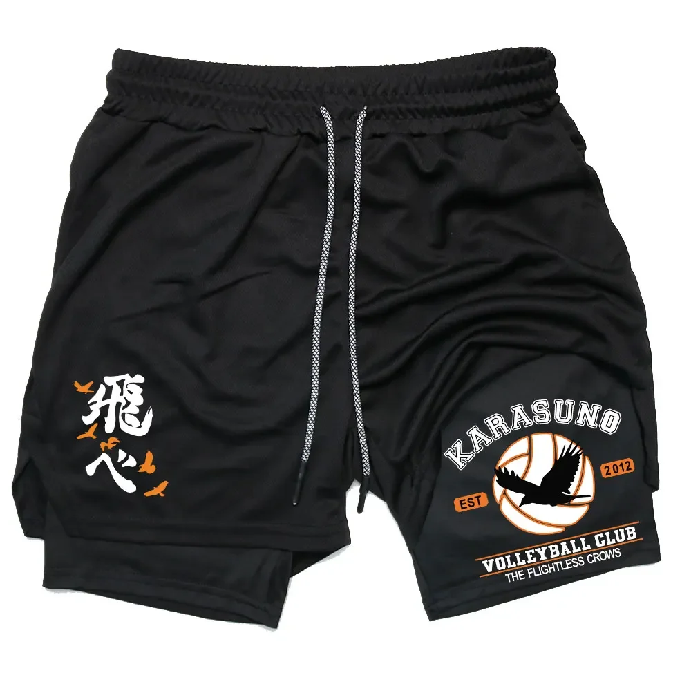Anime Haikyuu 2 in 1 Compreesion Shorts for Men Gym Workout Running Volleyball Athletic Summer Performance Shorts with Pockets 5