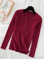 2025 Autumn Winter Button V Neck Sweater Women Basic Slim Pullover Women Sweaters And Pullovers Knit Jumper Soft Warm Tops - Image 5