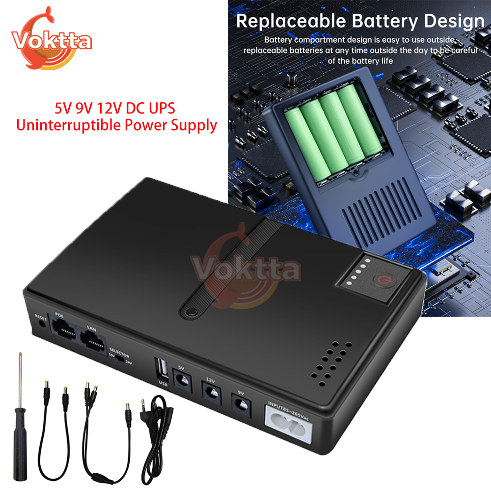 DC UPS Replaceable Battery Uninterruptible Power Supply 5V 9V 12V Optical WiFi Router Monitoring UPS Backup Power Adapter