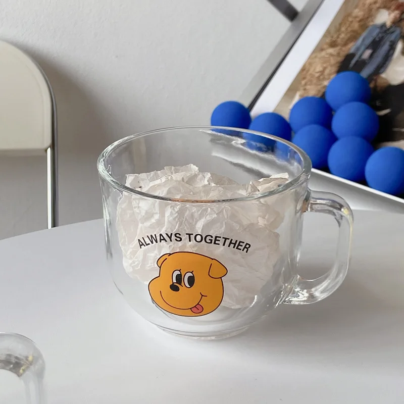 

Cartoon Glass Coffee Mug with Handle Glass Coffee Cups for Cappuccino Latte Cereal Yogurt Milk Hot or Cold Beverages 480ML