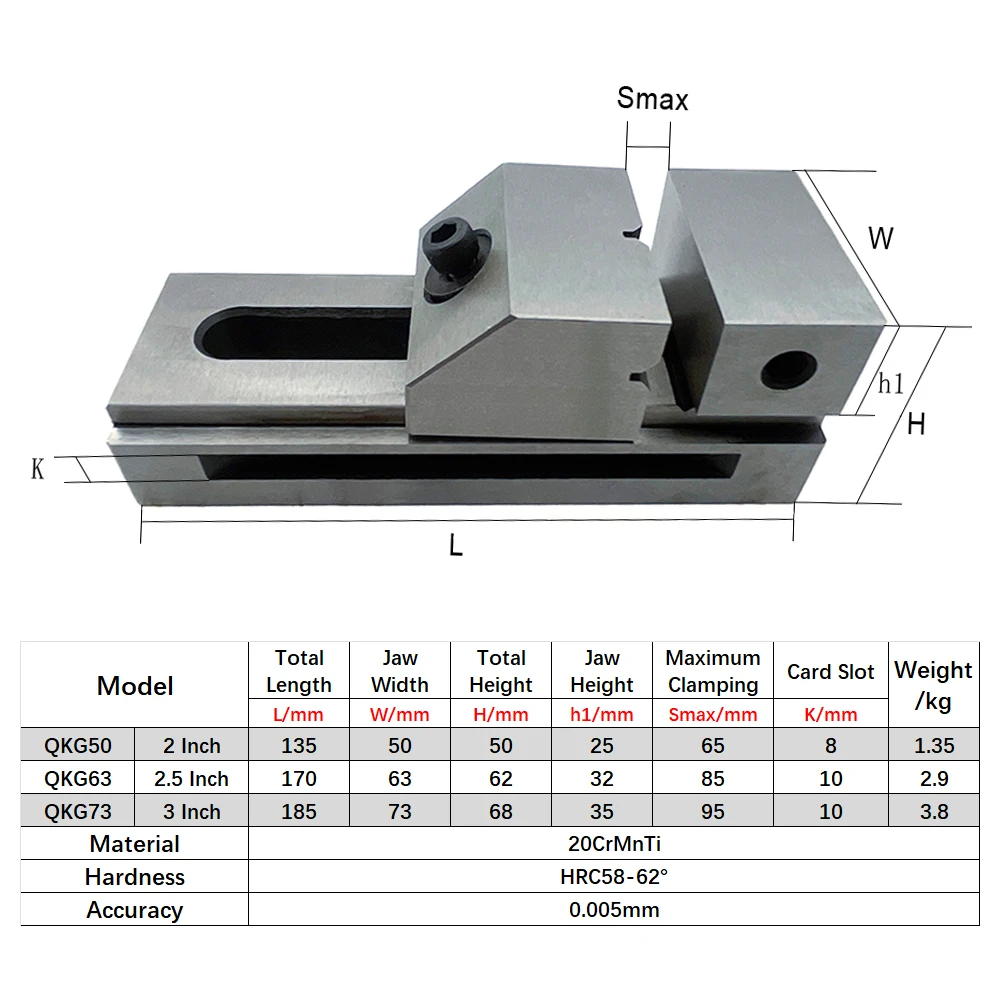 QKG50/QKG63/QKG73 2/2.5/3 Inch Precision Tool Vise Machine Tool Vise High-Precision 0.005mm Clamping Tool For CNC Milling Drill 2