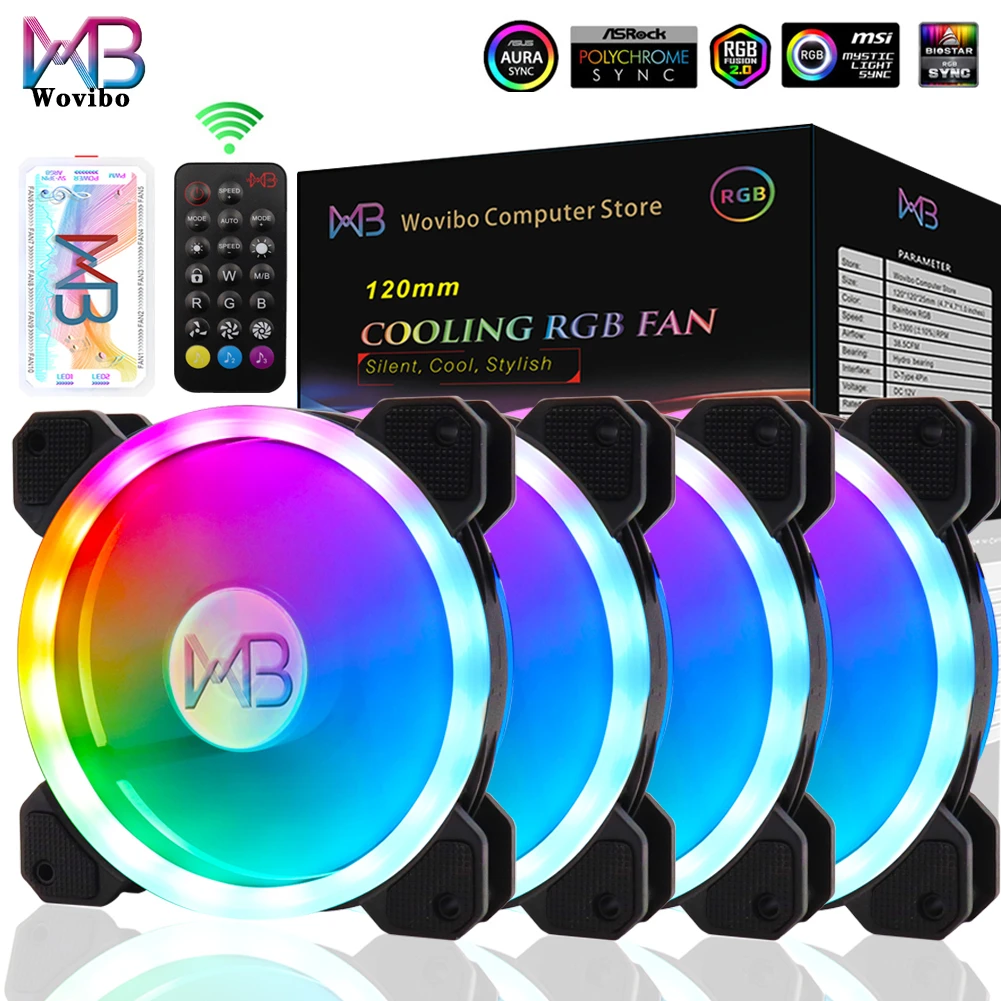 Wovibo 120Mm Fan Rgb Case Fan Argb Mute Cooler Pc Computer 6Pin Raffreddamento 12Cm Ventilador Scheda Madre Sincronizza Aura Sync