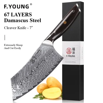 F.YOUNG 7" Professional Kitchen Knife 67 Layers Damascus Steel Chef knife Japanese Cooking Tools Vegetable Cutting Meat Cleaver