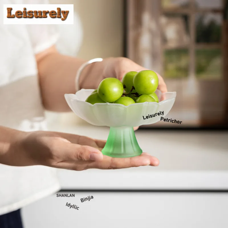 Flowing Cloud Glass Color Frosted Lotus Fruit Dishes Zen Pastry Plate Fruit Snack Plate Household Hospitality Dishes Ornaments