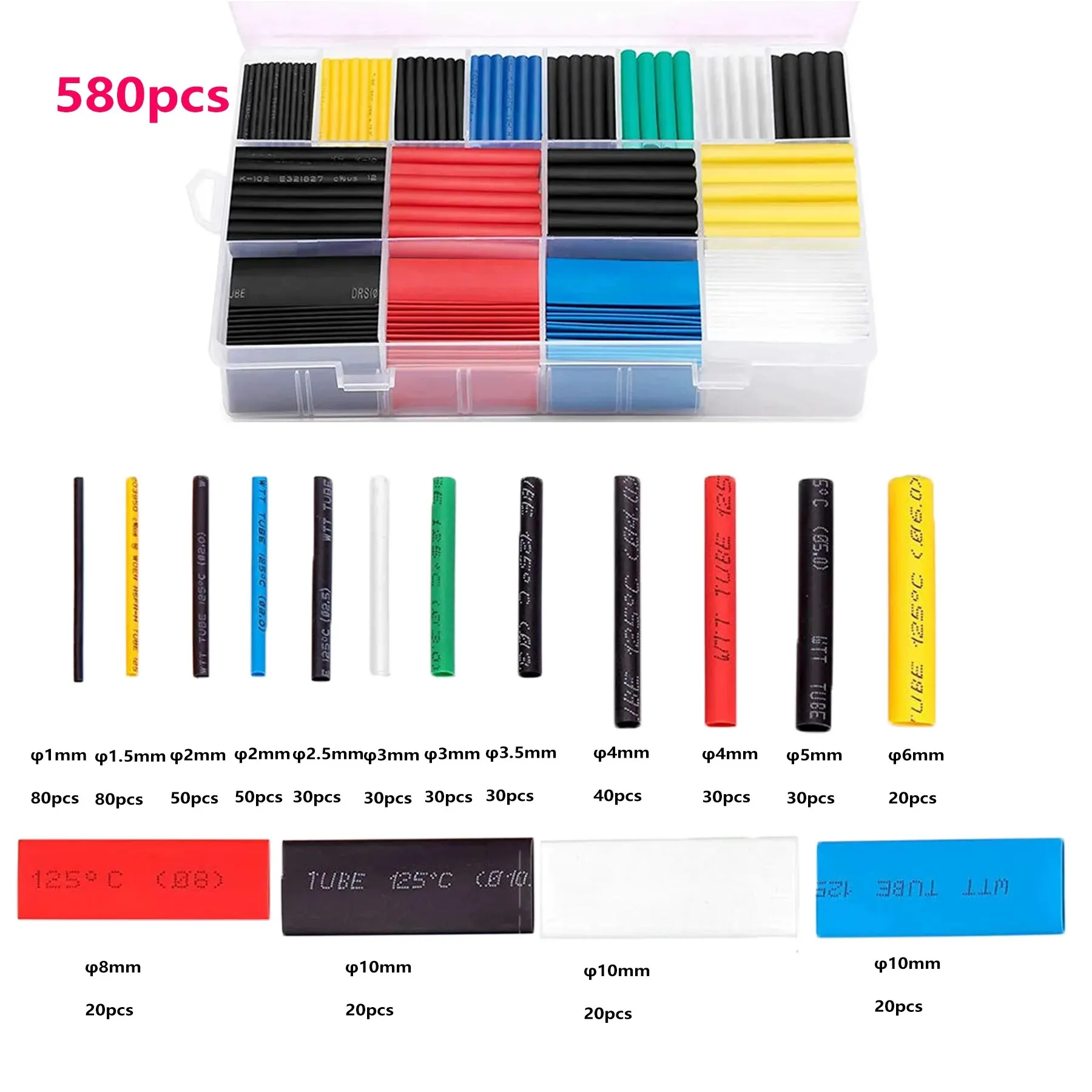 Heat Shrink Tube 580pcs Boxed Color 2 Times Wire Protection Repair Insulation Sleeve