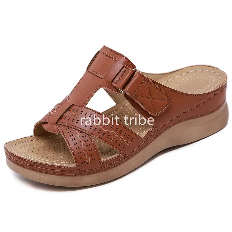 Sandali con zeppa da donna estivi 2024 sandali con punta aperta ortopedici Premium scarpe retrò con piattaforma femminile Casual in pelle antiscivolo Vintage