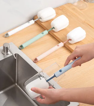 Nordic-Style Long-Handled Cup Brush – Detachable Sponge Head for Baby Bottles, Thermos Cups, and Kitchen Cleaning 2