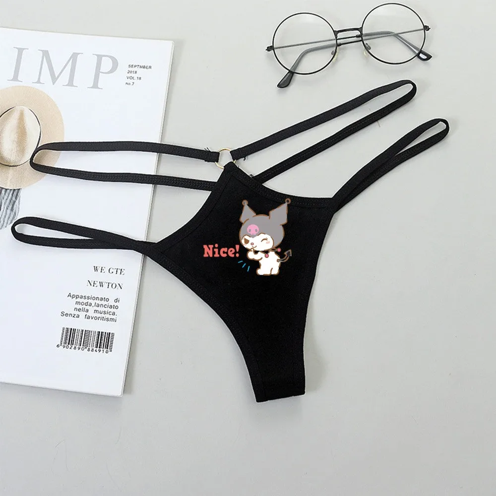 thumbnail image 1 of Bikini Sexy de Hello Kitty para mujer, bragas de cintura baja Y2K con dibujos animados de Anime Kuromi Melody, correa fina, triángulo calado, cintura baja, 1 of 5