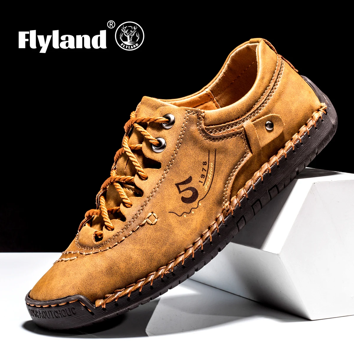 FLYLAND Classical Men's Leather Loafers Vintage Hand Stitching Oxfords Chukka Boots Ankle Boots Casual Daily Work Office Shoes 3