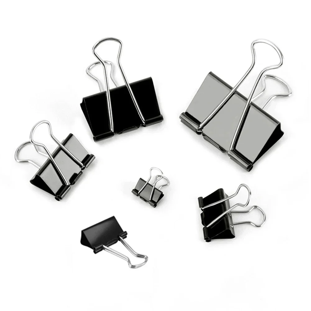 10PCS Metal Paper Clip 15/19/25/32mm Foldback Metal Binder Clips Black Grip Clamps Paper Document Office School Stationery