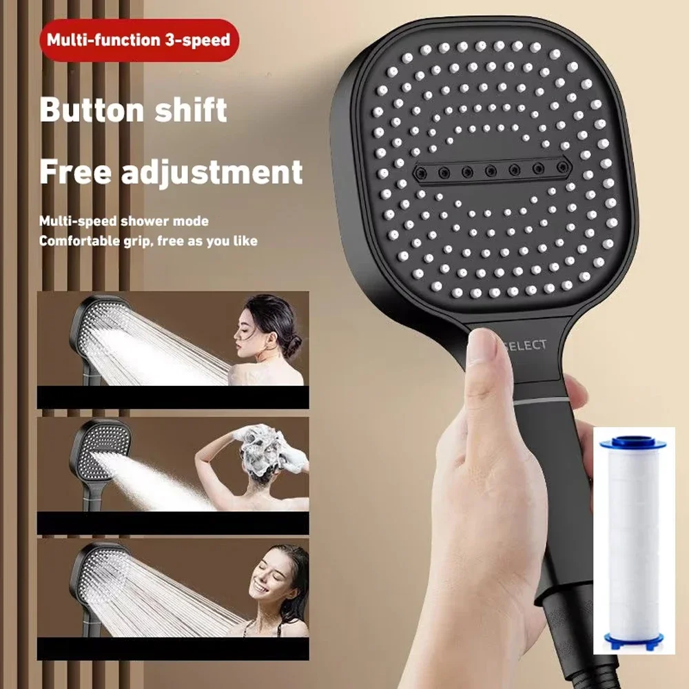 13cm Large Panel Shower Head Adjustable 3 Modes High Pressure Massage Shower Head Filter Element Bathroom Accessories
