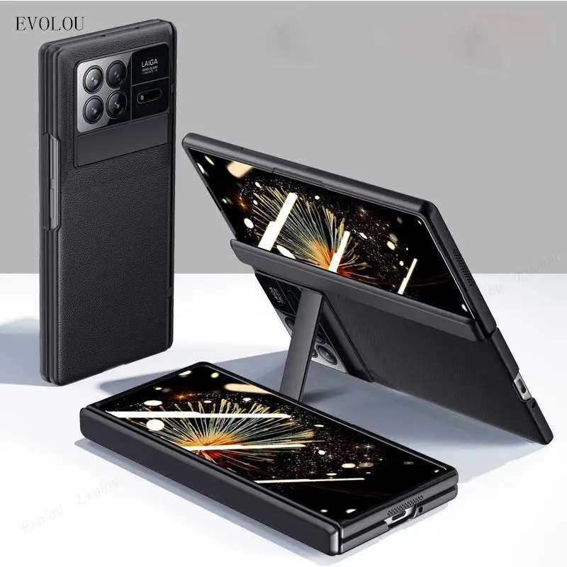 Premium Plain Leather Magnetic Hinge Kickstand Folding Phone Case - Shockproof Full Protective Cover