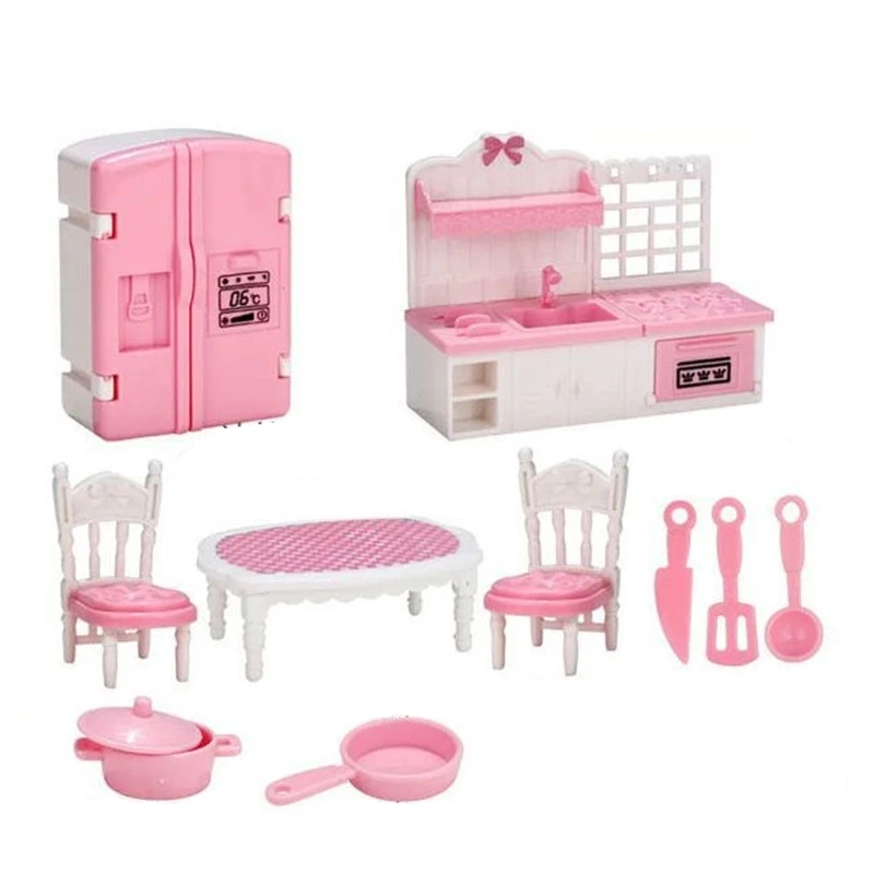 Set Mobili In Miniatura Scala 1:12, 92 Pezzi Per Casa Delle Bambole, Arredamento Rosa Per Soggiorno, Camera Da Letto, Cucina E Bagno, Regalo Per Bambini