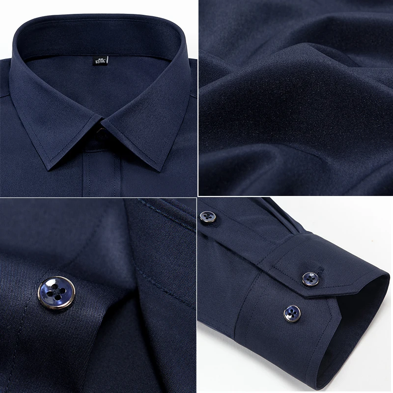 Men's solid color casual simple business anti-wrinkle breathable comfortable long-sleeved shirt fashionable classic formal wear