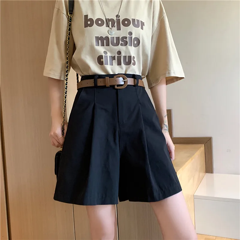 keiki kona shorts Suit Shorts Female with Belt Summer 2021 New Korean High Waist Slim Loose Straight Wide Leg Pants Women Casual Five Point Pants high waisted denim shorts