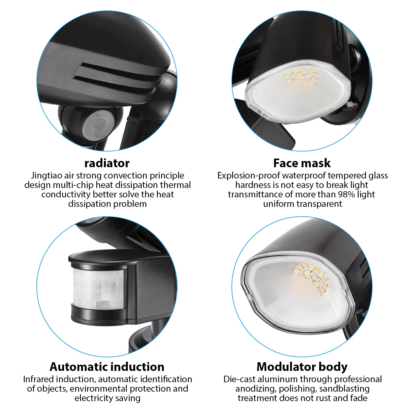 Motion Sensor Lights 2-Head Wall Light with Infrared Induction LED Light IP65 Waterproof 6000K Outdoor Sports Courtyard